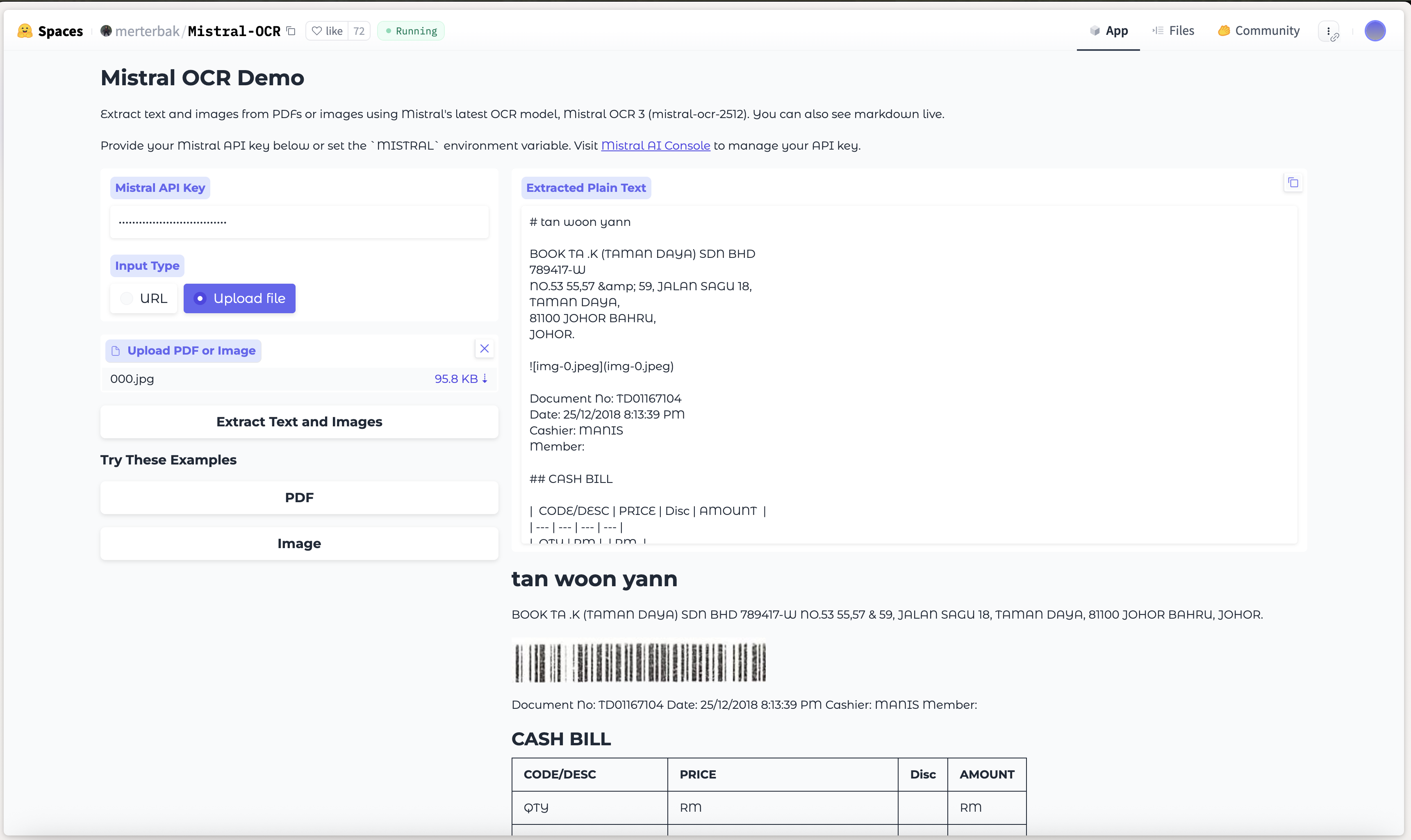 GenAI OCR output example
